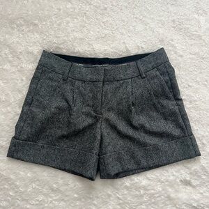 Express Black and Gray Herringbone Wool-blend Cuffed Shorts with Leopard size 0